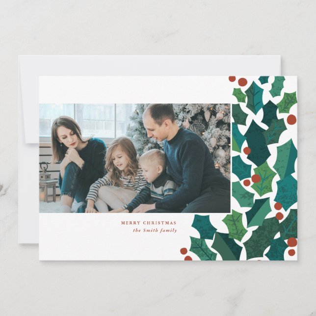 Holly Spray Christmas Holiday Card (Front)