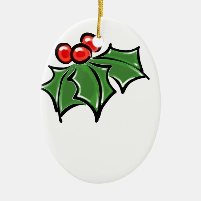 Holly Sprig Ceramic Tree Decoration (Front)
