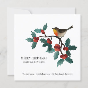 Holly Sprigs and Berries Christmas Moving Home Announcement