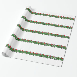 Holly Sprigs, festive Christmas green red greenery Wrapping Paper