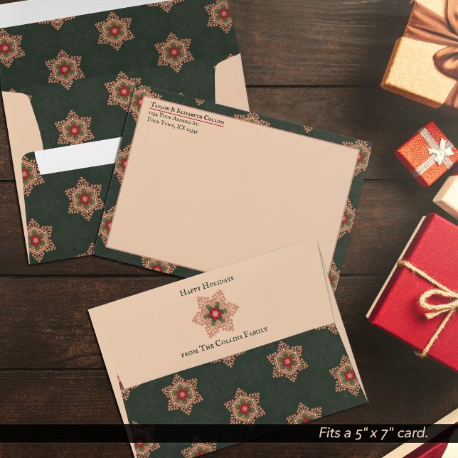 Holly Star Christmas Green Pattern Accents Envelope (Holly Star Christmas Green Pattern Accents Envelope - Fits 5" x 7" card.)