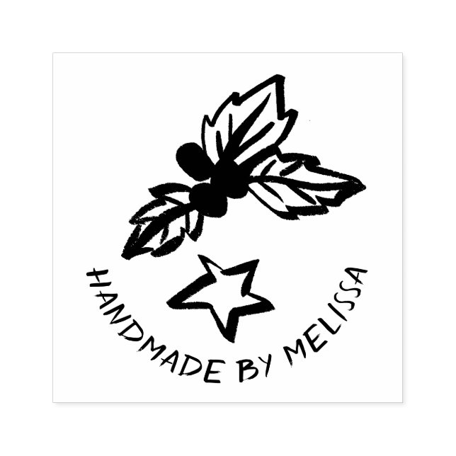 Holly Star Christmas Holidays CUSTOM Personalised  Rubber Stamp (Imprint)
