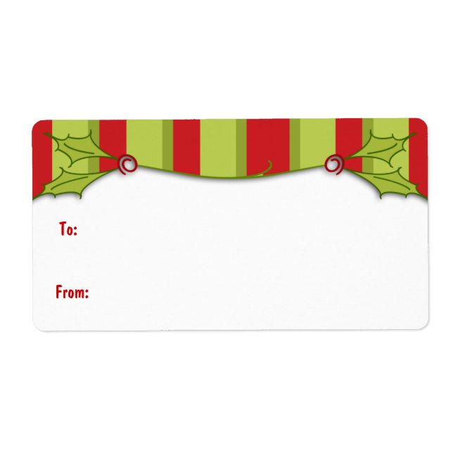 Holly Striped Gift Label (Front)