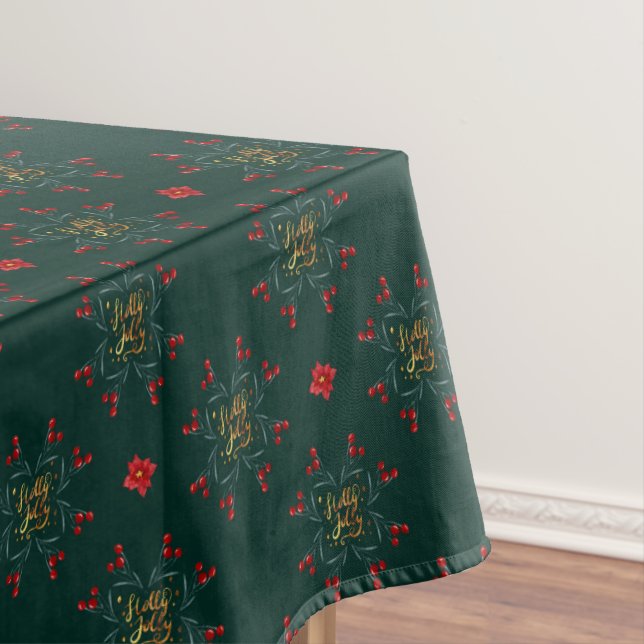 Holly traditionnal christmas deep green tablecloth (In Situ)