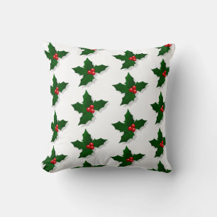 Holly Tree Berries Pattern Christmas Holiday Cushion