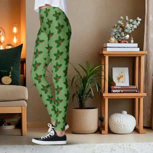 Holly Tree Berries Pattern Christmas Holiday Leggings