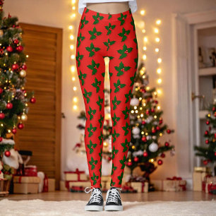 Holly Tree Berries Pattern Christmas Holiday Leggings