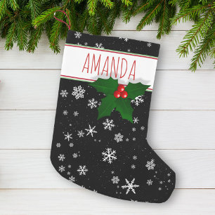 Holly Tree Berry Snowflake Pattern Personalised Small Christmas Stocking