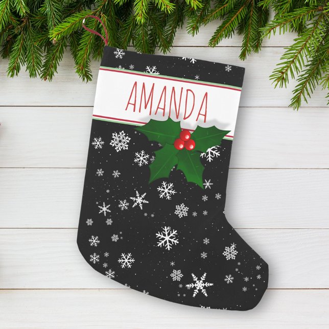 Holly Tree Berry Snowflake Pattern Personalised Small Christmas Stocking (Creator Uploaded)