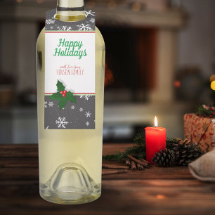 Holly Tree Berry Snowflakes Custom Christmas Bottle Tag