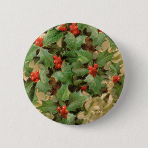 Holly Tree Christmas Holiday Vintage 6 Cm Round Badge