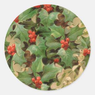 Holly Tree Christmas Holiday Vintage Classic Round Sticker