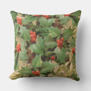 Holly Tree Christmas Holiday Vintage Cushion