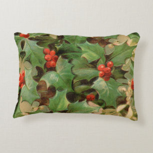 Holly Tree Christmas Holiday Vintage Decorative Cushion