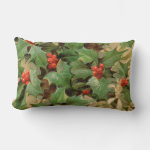Holly Tree Christmas Holiday Vintage Lumbar Cushion