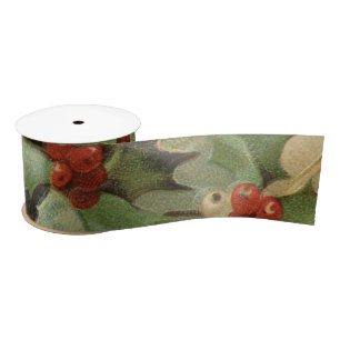 Holly Tree Christmas Holiday Vintage Satin Ribbon