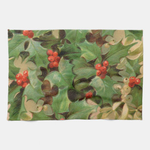 Holly Tree Christmas Holiday Vintage Tea Towel