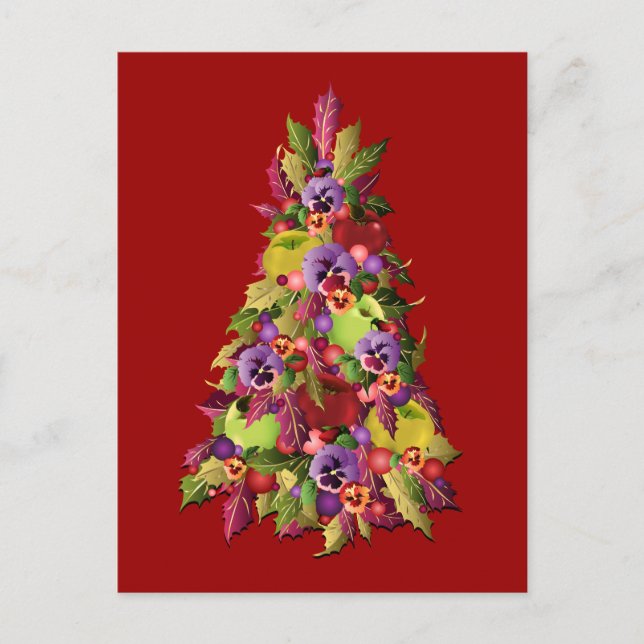 Holly Tree with Apples and Pansies Postcard (Front)