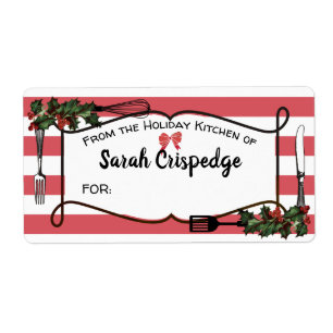 Holly utensils Christmas food gift sticker