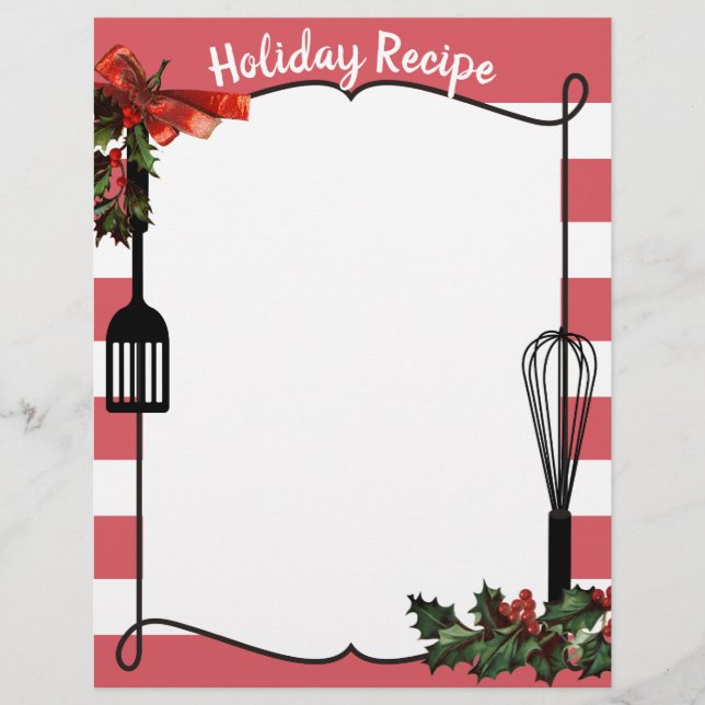 Holly utensils Christmas holiday recipe letterhead (Front)