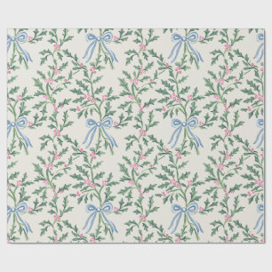 Holly Vine and Blue Bow Christmas Wrapping Paper C