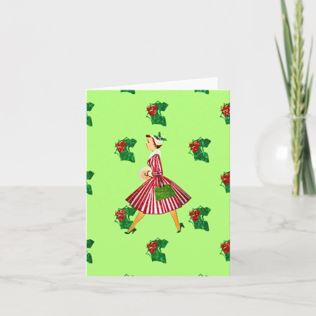 holly vintage christmas lady holiday card (Front)