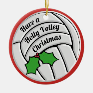 Holly Volley Christmas Volleyball Ceramic Tree Decoration