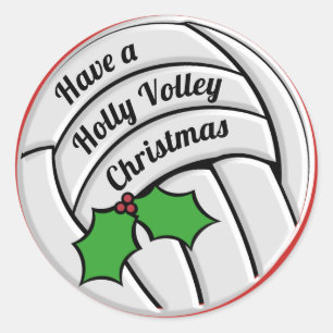 Holly Volley Christmas Volleyball Classic Round Sticker