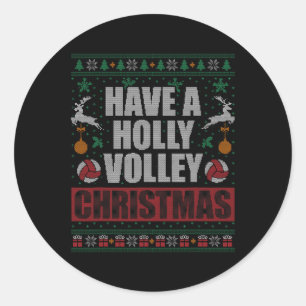 Holly Volley Volleyball Ugly Christmas Xmas Mens W Classic Round Sticker