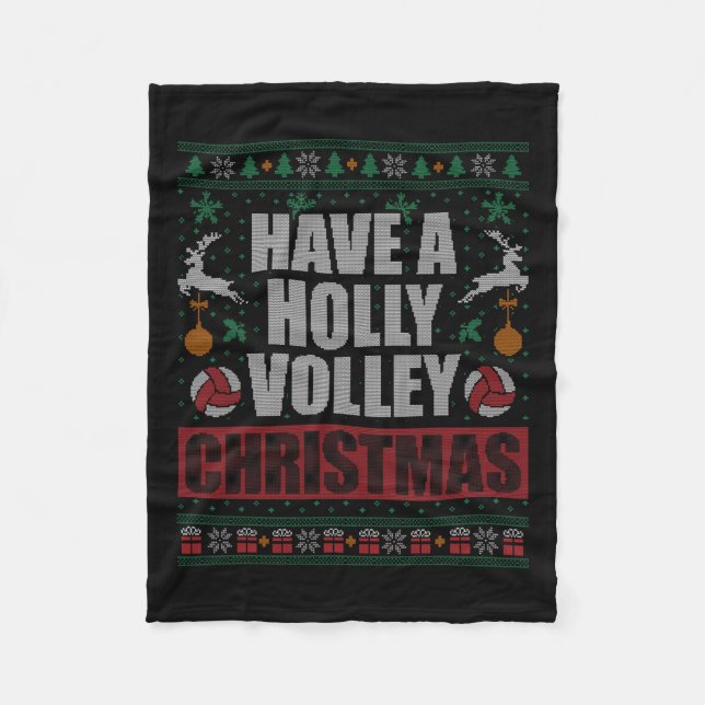 Holly Volley Volleyball Ugly Christmas Xmas Mens W Fleece Blanket (Front)