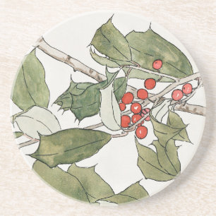 Holly Watercolor Painting, Hannah Borger Overbeck Coaster