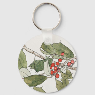 Holly Watercolor Painting, Hannah Borger Overbeck Key Ring