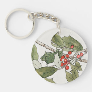Holly Watercolor Painting, Hannah Borger Overbeck Key Ring
