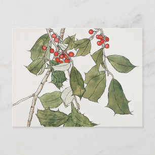 Holly Watercolor Painting, Hannah Borger Overbeck Postcard