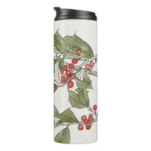 Holly Watercolor Painting, Hannah Borger Overbeck Thermal Tumbler