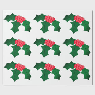 Holly White Wrapping Paper