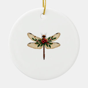 Holly Winged Dragonfly Ceramic Tree Decoration