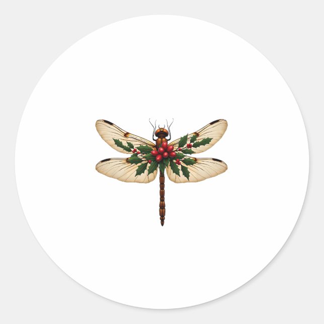 Holly Winged Dragonfly Classic Round Sticker (Front)