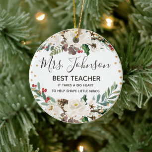 Holly Winter Best Teacher ornament