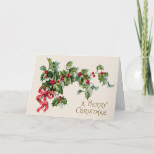 Holly Winterberry Red Ribbon Holiday Card