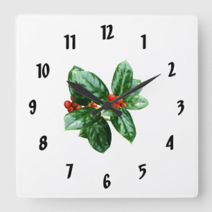 Holly With Berries Square Wall Clock