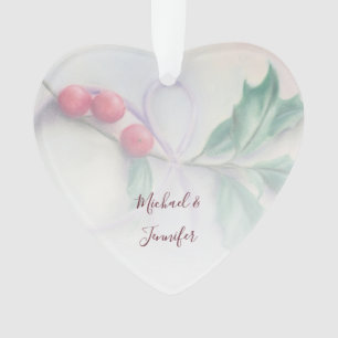 Holly with Bow Pastel Personalised Christmas Ornament