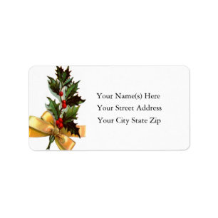 Holly With Gold Ribbon Vintage Address Label