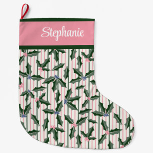 Holly with Name Large Christmas Stocking