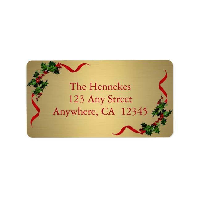 Holly with Ribbons on Gold Label (Front)
