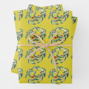 Holly Wrapping Paper Flat Sheet Set of 3