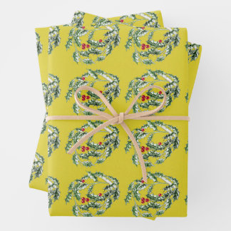 Holly Wrapping Paper Flat Sheet Set of 3
