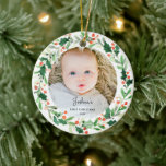 Holly Wreath Baby 1st Christmas Photo Ornament<br><div class="desc">Celebrate baby boy or baby girl's first Christmas with this holly wreath photo ornament. Picture and text are easy to personalise and design features a holly wreath and beautiful fonts. This unique keepsake is sure to add a meaningful touch to your friends and family's Christmas tree 🎄</div>