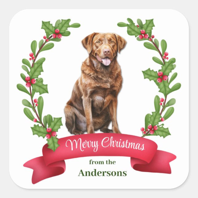 Holly Wreath Chesapeake Bay Retriever Dog  Square Sticker (Front)