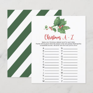 Holly Wreath Christmas A-Z Game Card 
